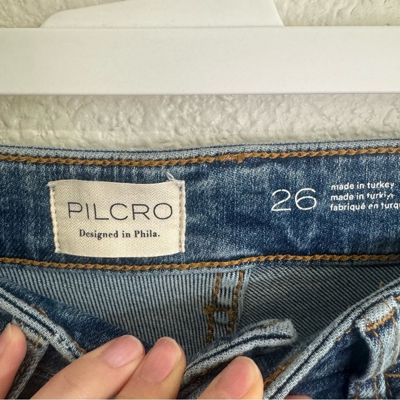 Pilcro Anthropologie Yaya Crop Flare Jean Womens 26 Blue Mid-Rise Stretch Fray - Picture 3 of 10